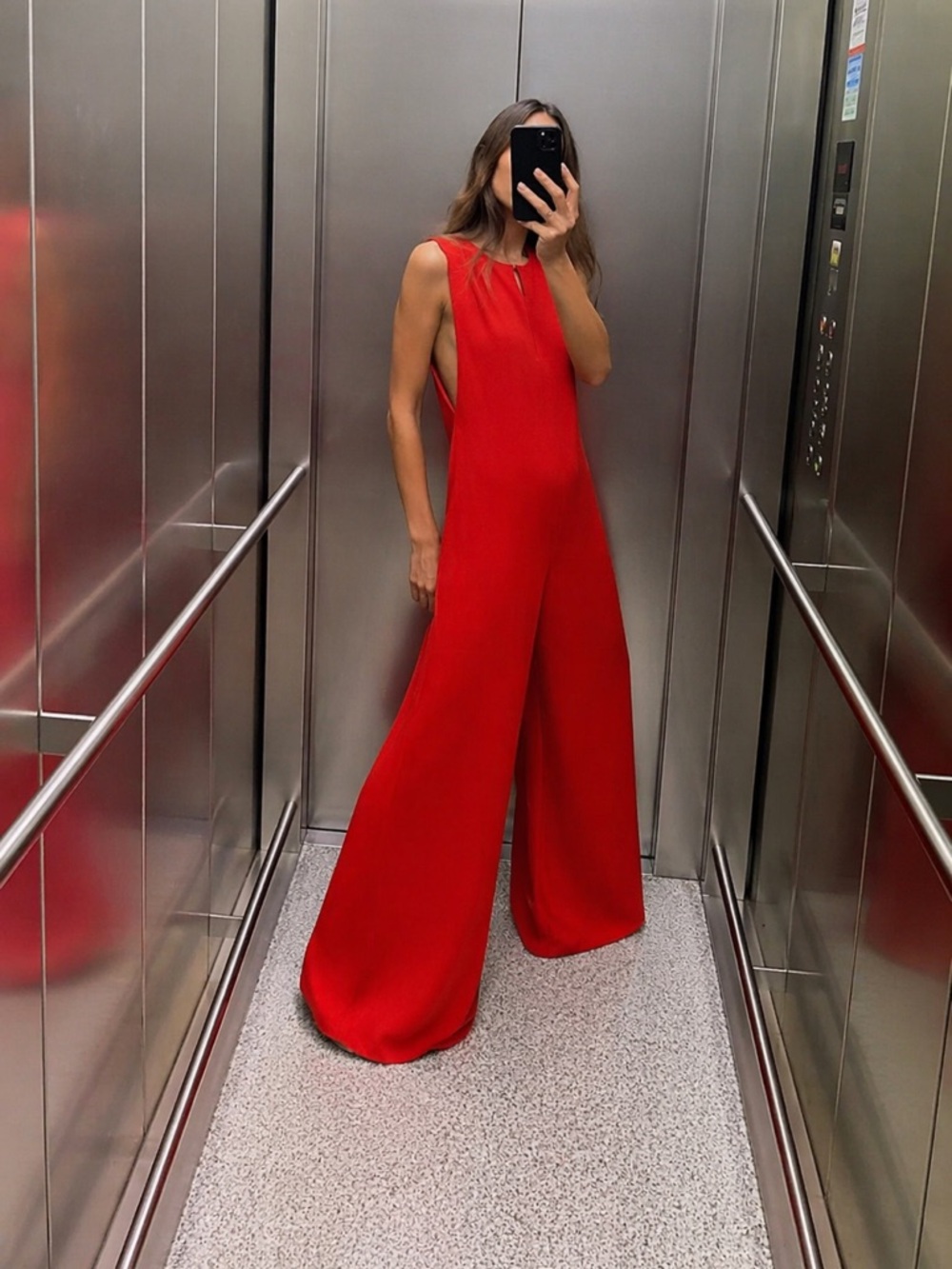 Zara Red Sleeveless Wide-Leg Jumpsuit with Side Cutouts